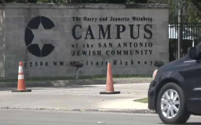 The entrance to the Barshop Jewish Community Center in San Antonio, Texas, is seen in a local news report on an alleged planned mass shooting at center, aired June 19, 2025. (Screen capture: KSAT12)